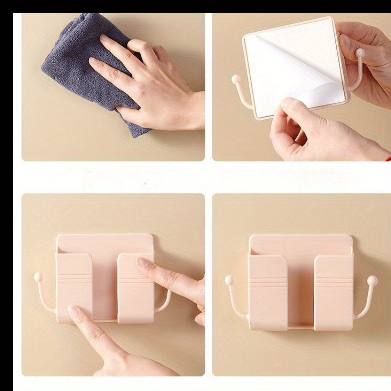 1pc Adhesive Wall Mount Phone Holder With Data Cable Receiving Hole, Perfect For Shower, RV, And Charging