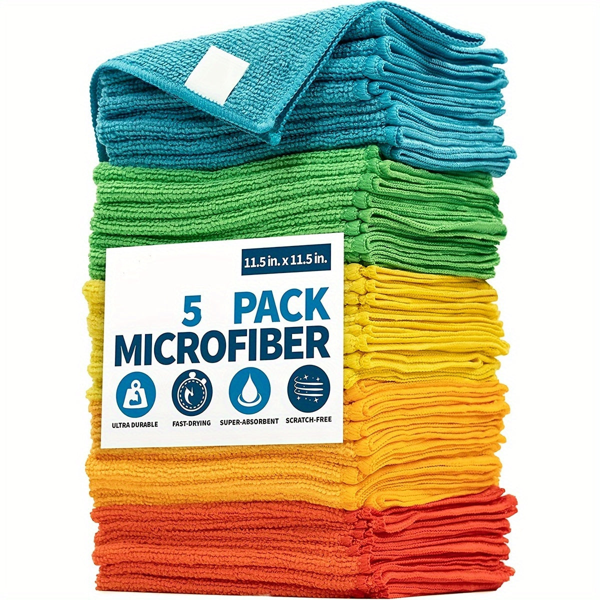 Microfiber Cleaning Cloths Pack - Polyester Woven Towels for Kitchen, Bathroom, Living Room, Toilet - Multipurpose Household Rags, Dusting Dishwashing Cloth, Quick Absorbent &amp; Scratch-Free