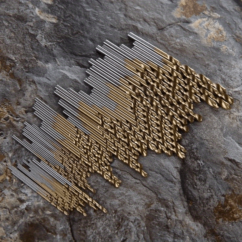 Juego de 50 brocas de acero de alta velocidad (HSS), con revestimiento de titanio, multitamaño de 1 a 3 mm, para metal, madera y plástico - Herramientas de perforación de precisión