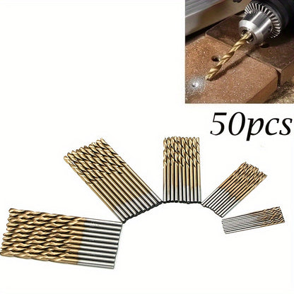 Juego de 50 brocas de acero de alta velocidad (HSS), con revestimiento de titanio, multitamaño de 1 a 3 mm, para metal, madera y plástico - Herramientas de perforación de precisión