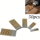 Juego de 50 brocas de acero de alta velocidad (HSS), con revestimiento de titanio, multitamaño de 1 a 3 mm, para metal, madera y plástico - Herramientas de perforación de precisión