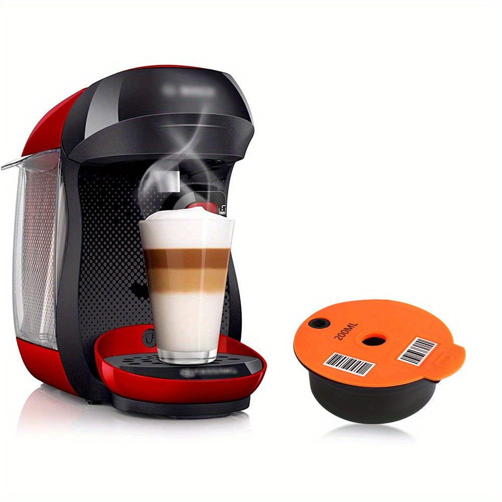 Reusable Coffee Capsule Pod with Silicone Lid, 200ml - 1pc, Compatible with Bosch Tassimo Machines, Permanent Filter Refillable Coffee Pod, BPA-Free Plastic
