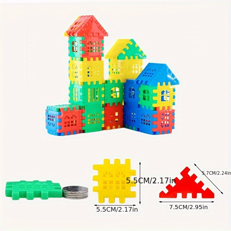 100pcs Building Blocks Set for Youngsters - Educational Puzzle House with Smart Development Features, Portable Plastic Toy for Boys & Girls, White/Blue