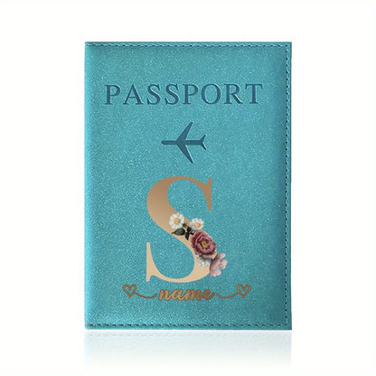 Customizable Travel Mini Passport Holder Cover With Name And Alphabet Initial, Slim Document Organizer, Business Card And Ticket Pouch(14.48cmx 9.91cm)