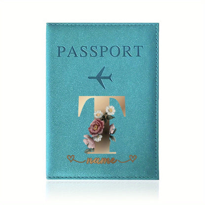 Customizable Travel Mini Passport Holder Cover With Name And Alphabet Initial, Slim Document Organizer, Business Card And Ticket Pouch(14.48cmx 9.91cm)