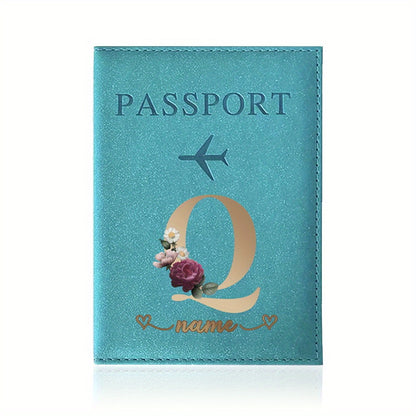 Customizable Travel Mini Passport Holder Cover With Name And Alphabet Initial, Slim Document Organizer, Business Card And Ticket Pouch(14.48cmx 9.91cm)