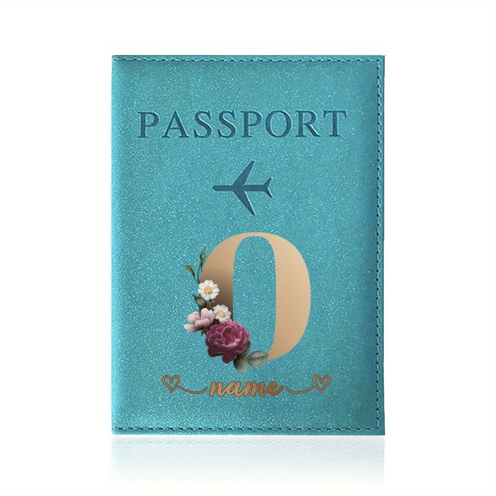 Customizable Travel Mini Passport Holder Cover With Name And Alphabet Initial, Slim Document Organizer, Business Card And Ticket Pouch(14.48cmx 9.91cm)