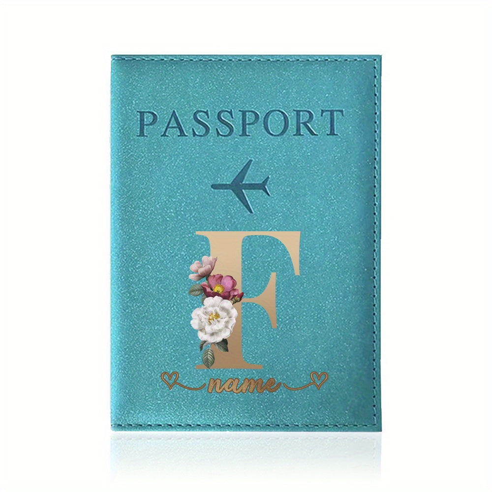 Customizable Travel Mini Passport Holder Cover With Name And Alphabet Initial, Slim Document Organizer, Business Card And Ticket Pouch(14.48cmx 9.91cm)