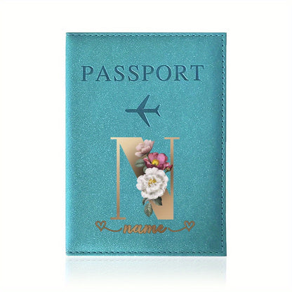 Customizable Travel Mini Passport Holder Cover With Name And Alphabet Initial, Slim Document Organizer, Business Card And Ticket Pouch(14.48cmx 9.91cm)