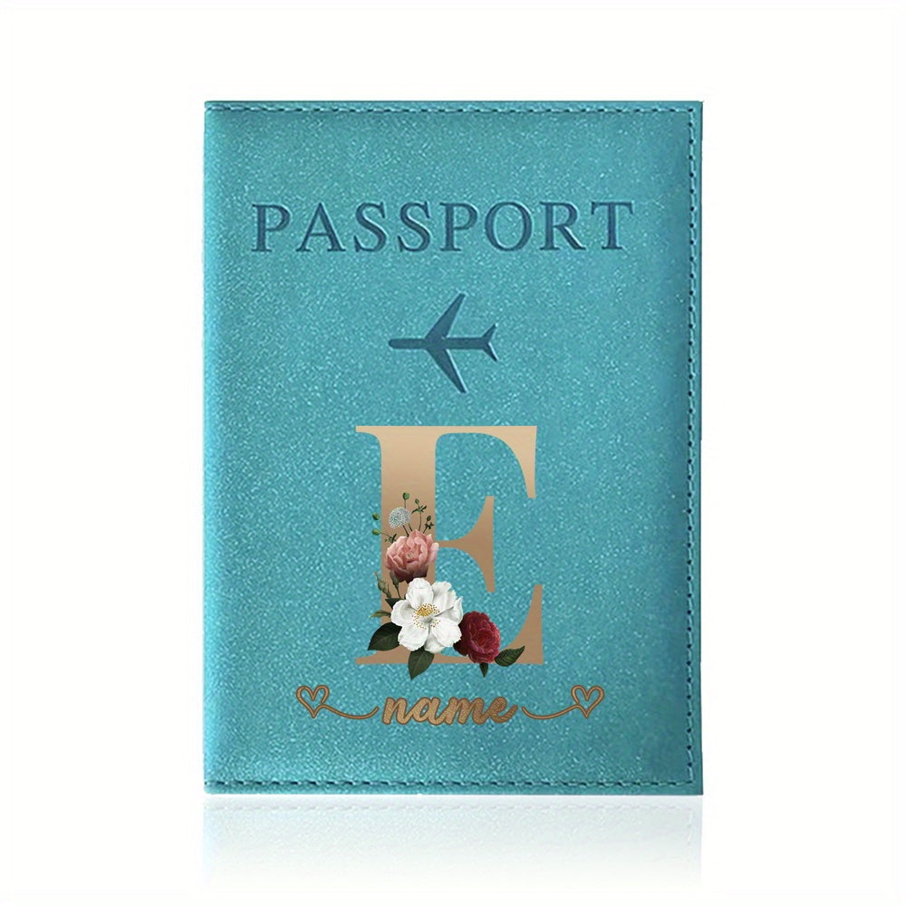 Customizable Travel Mini Passport Holder Cover With Name And Alphabet Initial, Slim Document Organizer, Business Card And Ticket Pouch(14.48cmx 9.91cm)