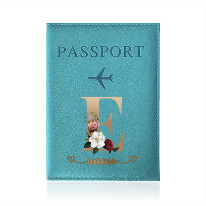 Customizable Travel Mini Passport Holder Cover With Name And Alphabet Initial, Slim Document Organizer, Business Card And Ticket Pouch(14.48cmx 9.91cm)