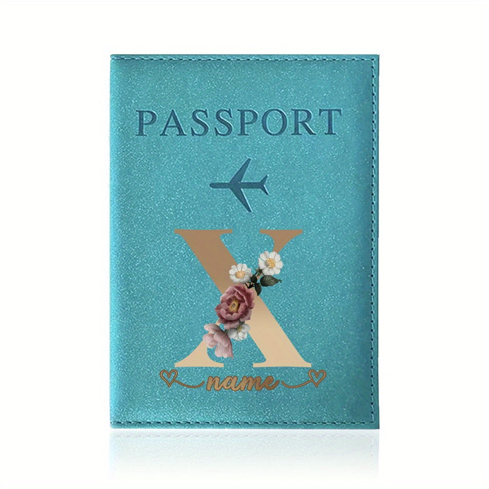 Customizable Travel Mini Passport Holder Cover With Name And Alphabet Initial, Slim Document Organizer, Business Card And Ticket Pouch(14.48cmx 9.91cm)