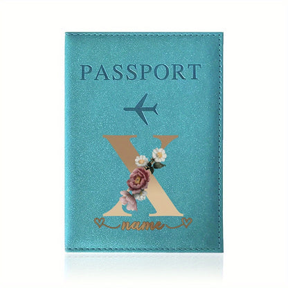 Customizable Travel Mini Passport Holder Cover With Name And Alphabet Initial, Slim Document Organizer, Business Card And Ticket Pouch(14.48cmx 9.91cm)