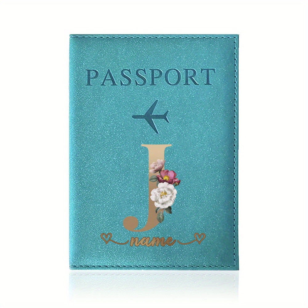 Customizable Travel Mini Passport Holder Cover With Name And Alphabet Initial, Slim Document Organizer, Business Card And Ticket Pouch(14.48cmx 9.91cm)