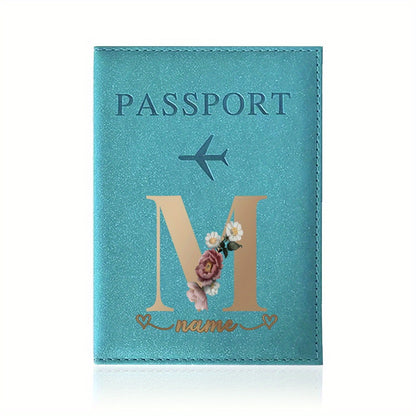 Customizable Travel Mini Passport Holder Cover With Name And Alphabet Initial, Slim Document Organizer, Business Card And Ticket Pouch(14.48cmx 9.91cm)