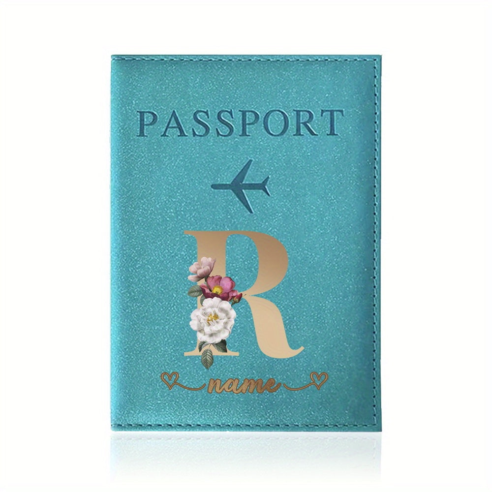 Customizable Travel Mini Passport Holder Cover With Name And Alphabet Initial, Slim Document Organizer, Business Card And Ticket Pouch(14.48cmx 9.91cm)