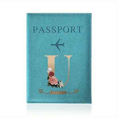 Customizable Travel Mini Passport Holder Cover With Name And Alphabet Initial, Slim Document Organizer, Business Card And Ticket Pouch(14.48cmx 9.91cm)