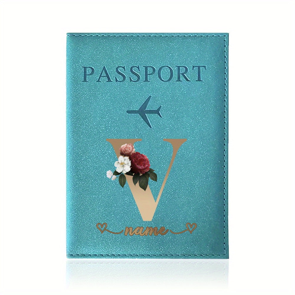 Customizable Travel Mini Passport Holder Cover With Name And Alphabet Initial, Slim Document Organizer, Business Card And Ticket Pouch(14.48cmx 9.91cm)