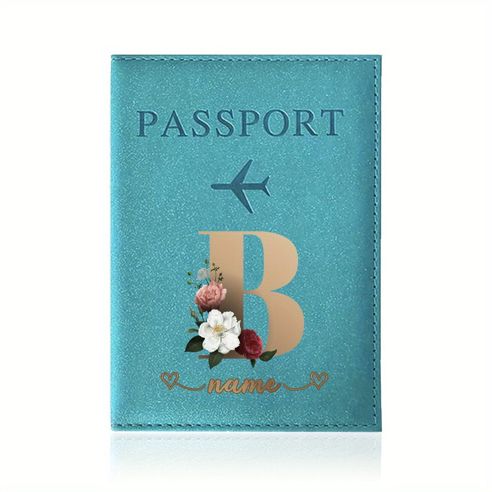 Customizable Travel Mini Passport Holder Cover With Name And Alphabet Initial, Slim Document Organizer, Business Card And Ticket Pouch(14.48cmx 9.91cm)