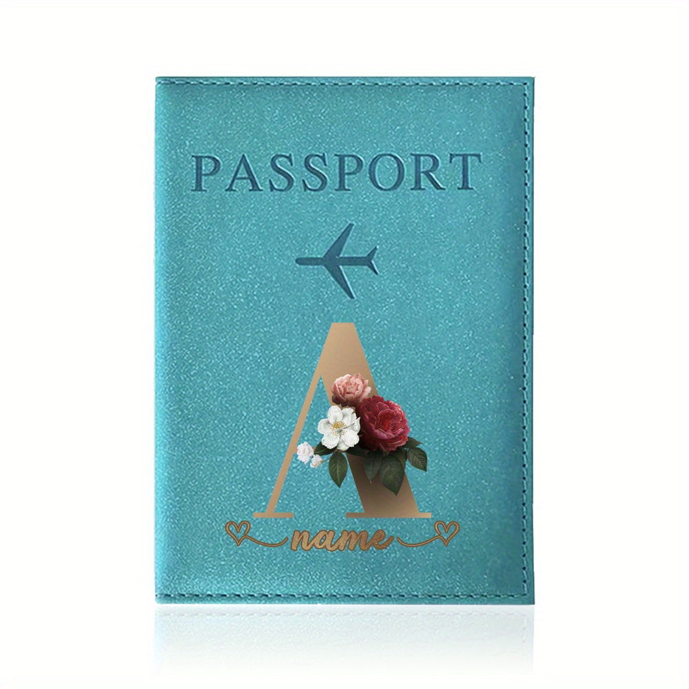 Customizable Travel Mini Passport Holder Cover With Name And Alphabet Initial, Slim Document Organizer, Business Card And Ticket Pouch(14.48cmx 9.91cm)