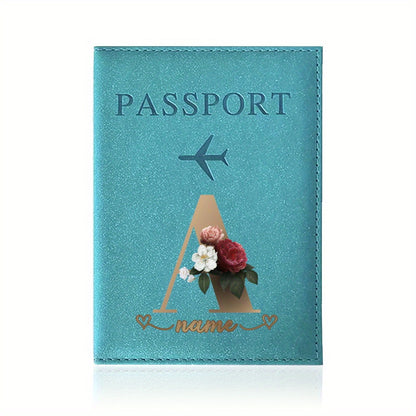 Customizable Travel Mini Passport Holder Cover With Name And Alphabet Initial, Slim Document Organizer, Business Card And Ticket Pouch(14.48cmx 9.91cm)