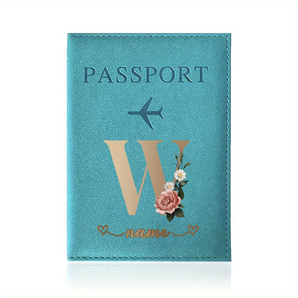Customizable Travel Mini Passport Holder Cover With Name And Alphabet Initial, Slim Document Organizer, Business Card And Ticket Pouch(14.48cmx 9.91cm)