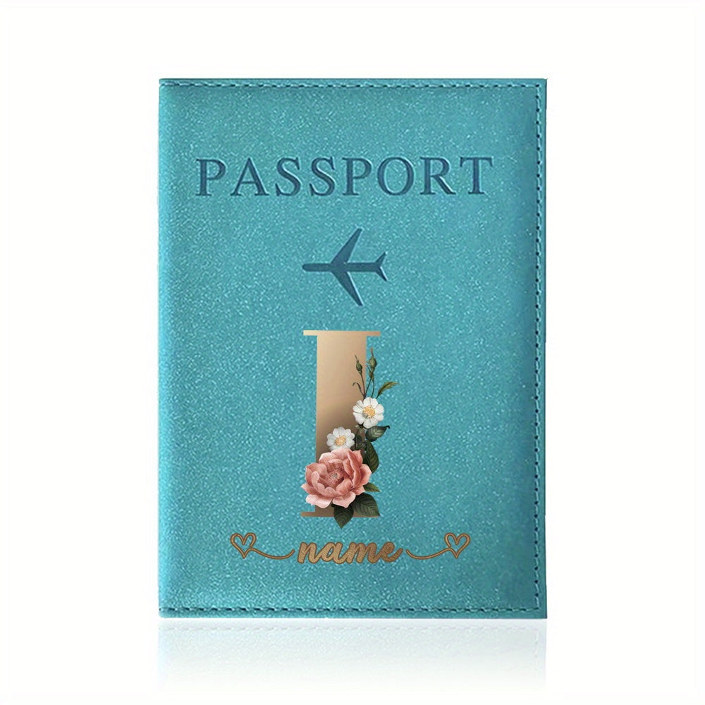 Customizable Travel Mini Passport Holder Cover With Name And Alphabet Initial, Slim Document Organizer, Business Card And Ticket Pouch(14.48cmx 9.91cm)