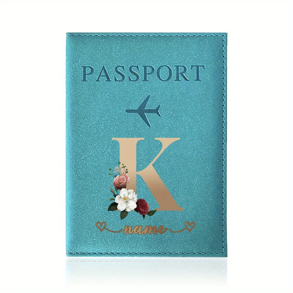 Customizable Travel Mini Passport Holder Cover With Name And Alphabet Initial, Slim Document Organizer, Business Card And Ticket Pouch(14.48cmx 9.91cm)