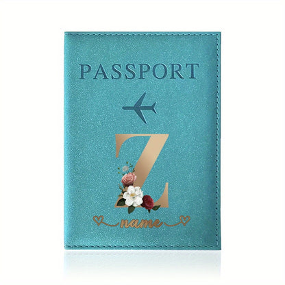Customizable Travel Mini Passport Holder Cover With Name And Alphabet Initial, Slim Document Organizer, Business Card And Ticket Pouch(14.48cmx 9.91cm)
