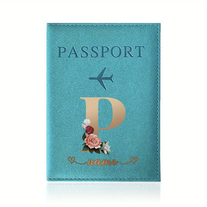 Customizable Travel Mini Passport Holder Cover With Name And Alphabet Initial, Slim Document Organizer, Business Card And Ticket Pouch(14.48cmx 9.91cm)