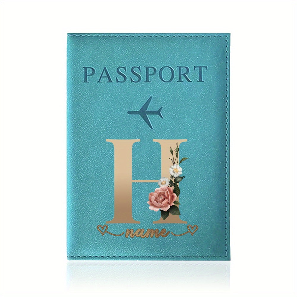 Customizable Travel Mini Passport Holder Cover With Name And Alphabet Initial, Slim Document Organizer, Business Card And Ticket Pouch(14.48cmx 9.91cm)