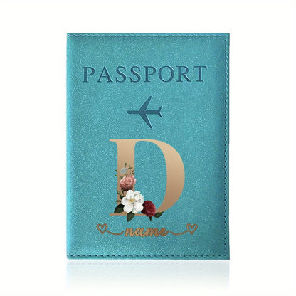Customizable Travel Mini Passport Holder Cover With Name And Alphabet Initial, Slim Document Organizer, Business Card And Ticket Pouch(14.48cmx 9.91cm)