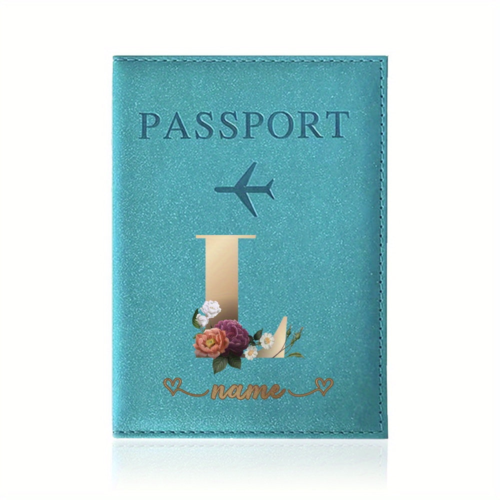 Customizable Travel Mini Passport Holder Cover With Name And Alphabet Initial, Slim Document Organizer, Business Card And Ticket Pouch(14.48cmx 9.91cm)