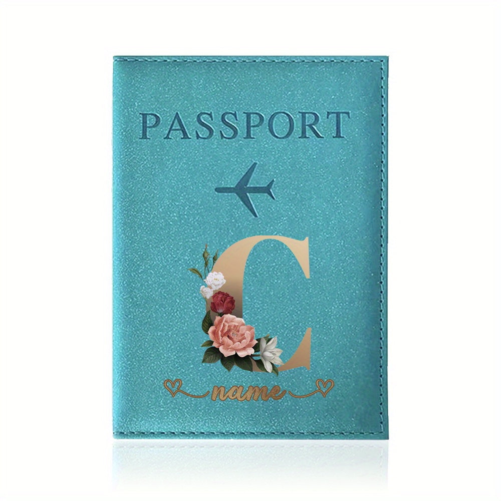 Customizable Travel Mini Passport Holder Cover With Name And Alphabet Initial, Slim Document Organizer, Business Card And Ticket Pouch(14.48cmx 9.91cm)