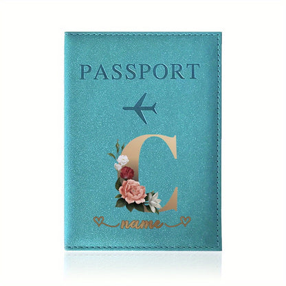 Customizable Travel Mini Passport Holder Cover With Name And Alphabet Initial, Slim Document Organizer, Business Card And Ticket Pouch(14.48cmx 9.91cm)