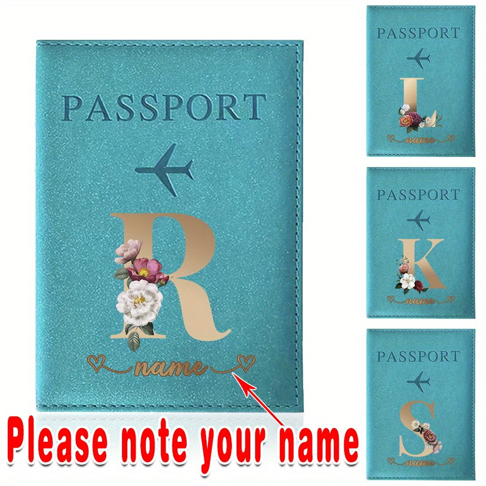 Customizable Travel Mini Passport Holder Cover With Name And Alphabet Initial, Slim Document Organizer, Business Card And Ticket Pouch(14.48cmx 9.91cm)