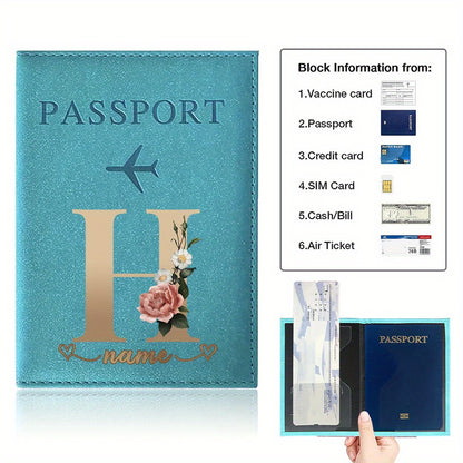 Customizable Travel Mini Passport Holder Cover With Name And Alphabet Initial, Slim Document Organizer, Business Card And Ticket Pouch(14.48cmx 9.91cm)