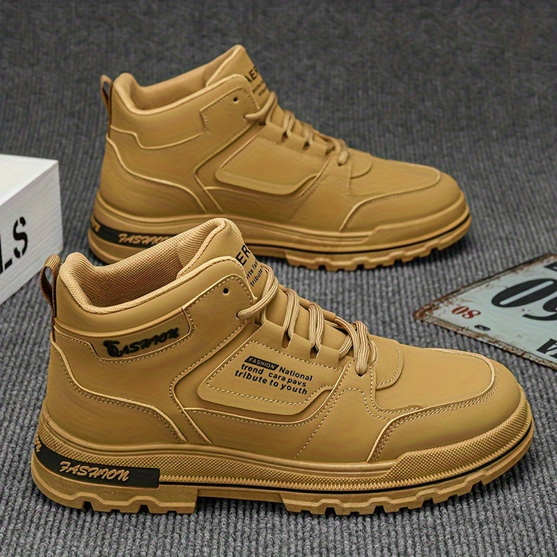Zapatillas de skate de caña alta para hombre, antideslizantes y duraderas, ideales para caminar por la calle, viajar y actividades informales | Zapatillas retro de piel sintética a la moda para hombre