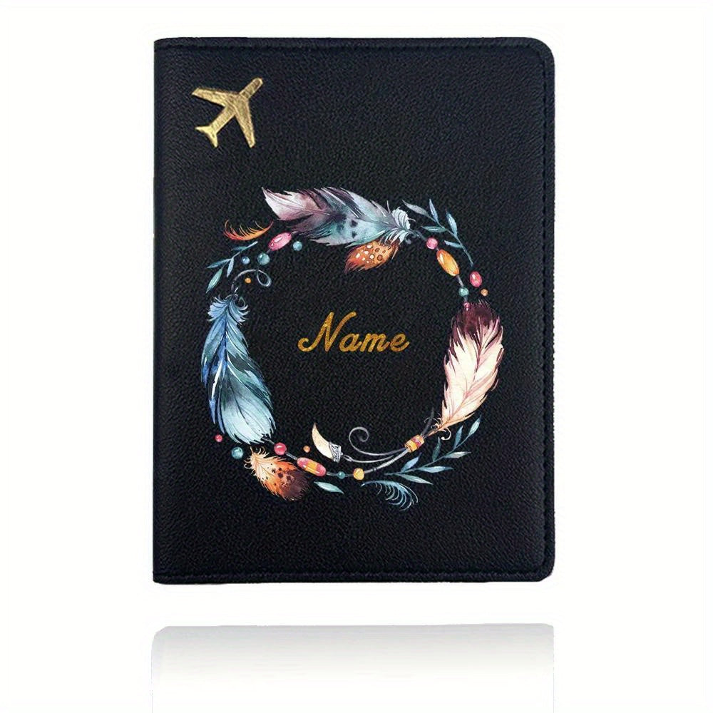 Personalized Faux Leather Passport Cover with Custom Name, Waterproof RFID Blocking Travel Wallet, Ultra Slim Business Card Holder, Air Ticket Storage Organizer, No-Closure Design, Passport Travel Wallet