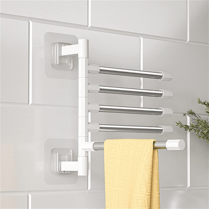 Toallero de acero inoxidable con ventosa que ahorra espacio. Organizador de pared para toallas y artículos de tocador, sin taladros, con estante giratorio.