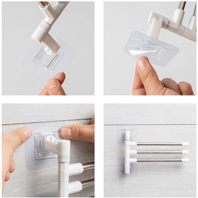 Toallero de acero inoxidable con ventosa que ahorra espacio. Organizador de pared para toallas y artículos de tocador, sin taladros, con estante giratorio.