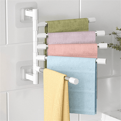 Toallero de acero inoxidable con ventosa que ahorra espacio. Organizador de pared para toallas y artículos de tocador, sin taladros, con estante giratorio.