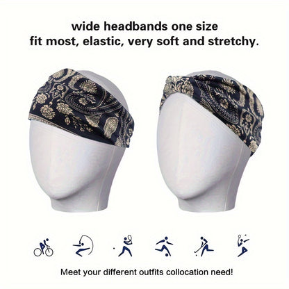4pcs/set Autumn And Winter Classic Ethnic Style Paisley Patterned Headscarves - Wide And Comfortable Elastic Yoga Headbands Hair Accessories For Women