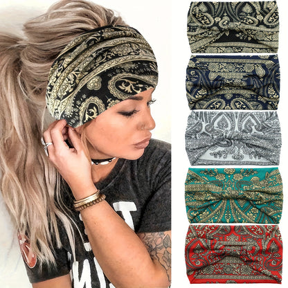 4pcs/set Autumn And Winter Classic Ethnic Style Paisley Patterned Headscarves - Wide And Comfortable Elastic Yoga Headbands Hair Accessories For Women