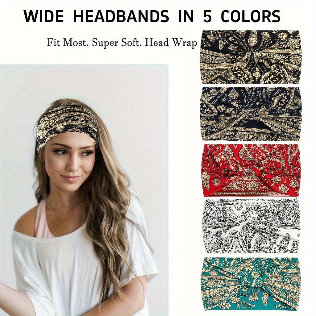 4pcs/set Autumn And Winter Classic Ethnic Style Paisley Patterned Headscarves - Wide And Comfortable Elastic Yoga Headbands Hair Accessories For Women