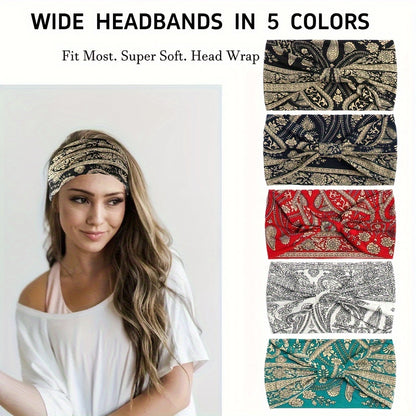 4pcs/set Autumn And Winter Classic Ethnic Style Paisley Patterned Headscarves - Wide And Comfortable Elastic Yoga Headbands Hair Accessories For Women