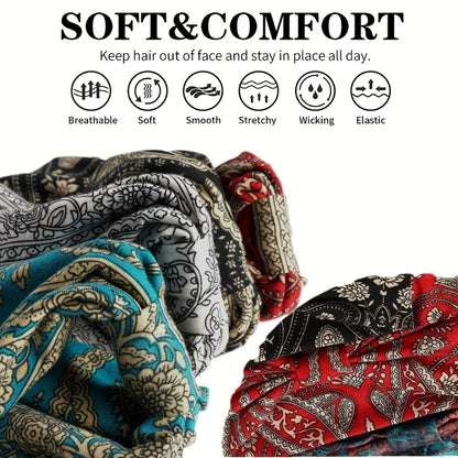 4pcs/set Autumn And Winter Classic Ethnic Style Paisley Patterned Headscarves - Wide And Comfortable Elastic Yoga Headbands Hair Accessories For Women