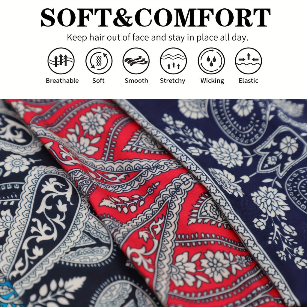 4pcs/set Autumn And Winter Classic Ethnic Style Paisley Patterned Headscarves - Wide And Comfortable Elastic Yoga Headbands Hair Accessories For Women