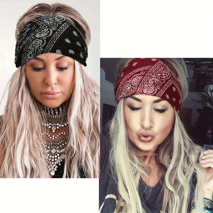 4pcs/set Autumn And Winter Classic Ethnic Style Paisley Patterned Headscarves - Wide And Comfortable Elastic Yoga Headbands Hair Accessories For Women
