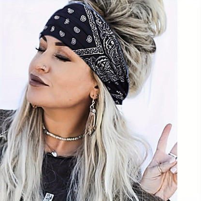 4pcs/set Autumn And Winter Classic Ethnic Style Paisley Patterned Headscarves - Wide And Comfortable Elastic Yoga Headbands Hair Accessories For Women